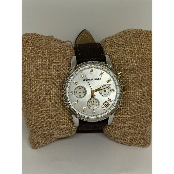 Michael Kors Jet Set MK5057 Womens Brown Leather Analog Dial Quartz Watch WFH196 - Picture 1 of 11